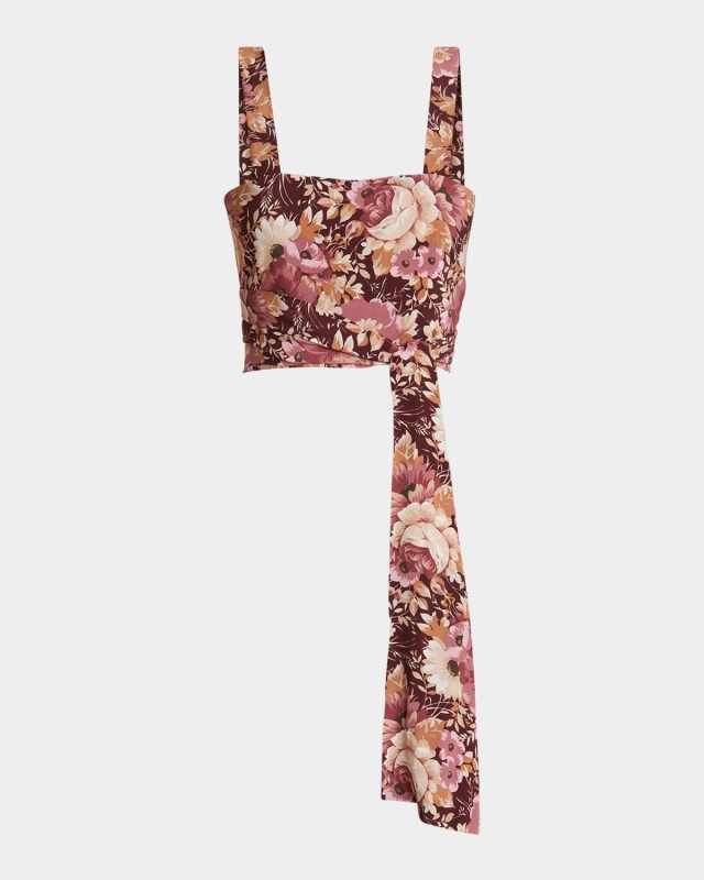 Rose Print Cropped Silk Top